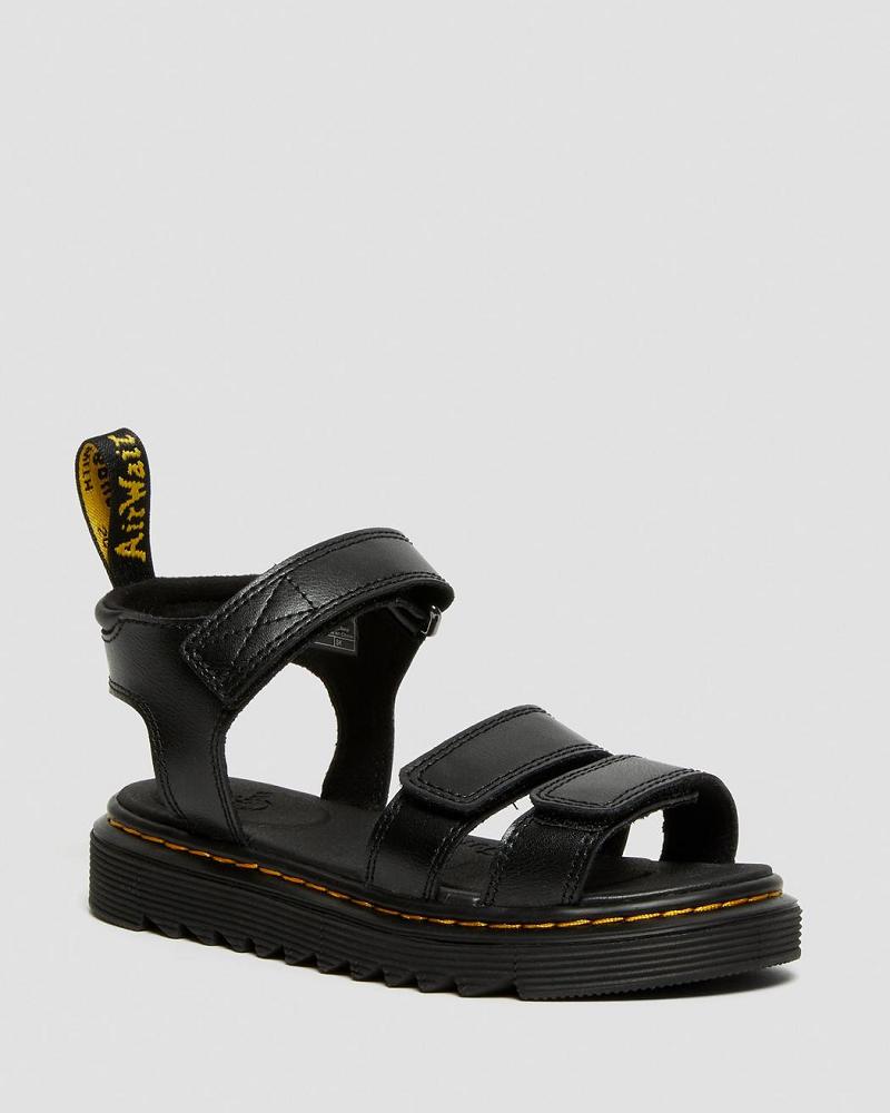 Kids\' Dr Martens Junior Klaire Leather Strap Sandals Black | AU 719CTV